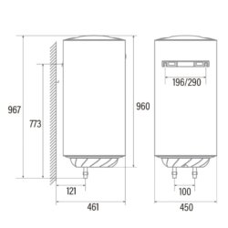 размери Електрически бойлер Cata CTR-100-M Вертикален