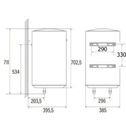 размери Електрически бойлер Cata CTRH-50-REV Вертикален и Хоризонтален